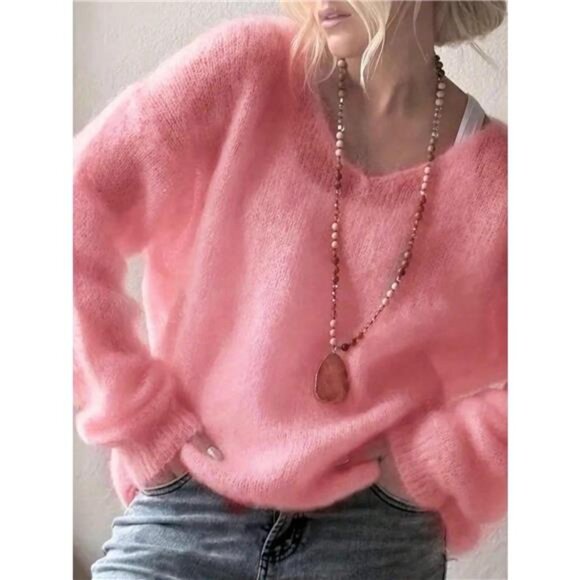 V-Neck Dropped Shoulder Sweater - Picture 1 of 16